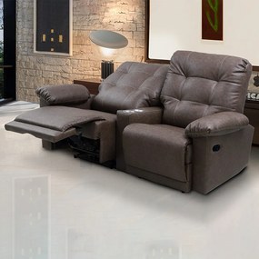 Poltrona Sala de Cinema Reclinável Retrátil Manual 193cm com Porta Copos Visalia Couro Tabaco Manchado G93 - Gran Belo