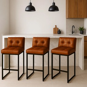 Banqueta Cozinha Alta com Encosto Industrial Kit 4 Preto Lirina PU C05 - D'Rossi - Nozes