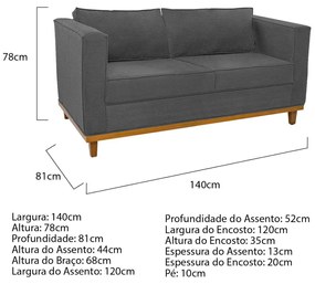 Kit Sofá 2 Lugares e Poltrona Europa Corano Cinza ADJ Decor