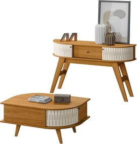 Conjunto Aparador e Mesa de Centro Marion/Lauro MDP 2 Portas Cinamomo/OffWhite G97 - Gran Belo