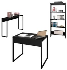 Conjunto Escritório Mesa 90 Aparador e Estante Studio Industrial Z28 P