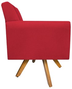 Poltrona Laura Base Giratória de Madeira Suede Vermelho - ADJ Decor