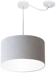 Lustre Pendente Cilíndrico Com Desvio De Centro Md-4163 Cúpula em Tecido 40x25cm Rustico Cinza - Bivolt