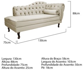 Kit Diva Recamier Diana 130cm Lado Esquerdo e 02 Poltronas Classic Linho - ADJ Decor