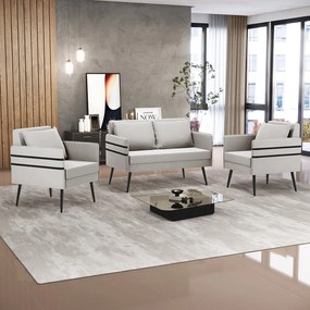 Kit 01 Namoradeira 02 Lugares e 02 Poltronas Mari Veludo Cinza Pés Palito de Ferro
