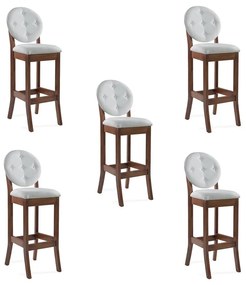 Kit 5 Banquetas Alta Madeira Maciça Teseu Linho Off White/Imbuia G42 - Gran Belo