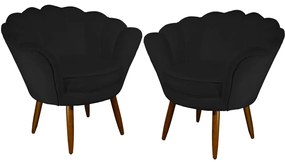Kit 2 Poltronas Decorativas Pétala Pés Palito Suede Preto - Sheep Estofados