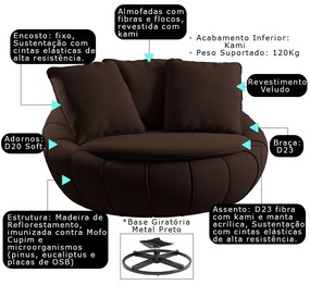 Kit 2 Poltronas Decorativas Giratória Sala de Estar Afrodite Veludo Marrom G45 - Gran Belo