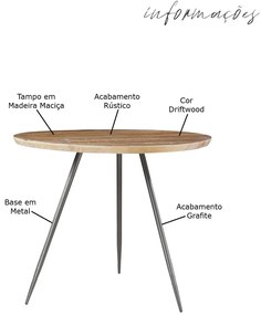 Mesa Sala de Jantar Cozinha Vivassi Redonda 107cm Grafite Madeira Maciça Driftwood G54 - Gran Belo