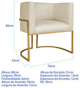 Kit 2 Poltronas Dália Luxo Moderna Estofada Design Sofisticado com Base de Ferro Dourado Bouclé