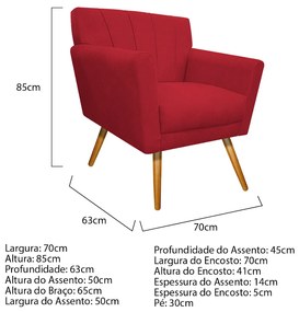 Poltrona Laura Pés Palito Mel Suede Vermelho - ADJ Decor