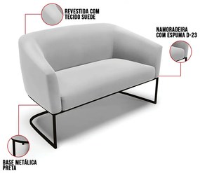 Sofá 2 Lugares Namoradeira Industrial Preto Stella Suede D03 - D'Rossi - Cinza