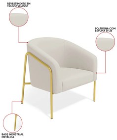 Poltrona Sala Industrial Alta Dourado Stella Veludo D03 - D'Rossi - Cinza