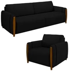 Conjunto Sofá 3 Lugares 223cm e Poltrona 98cm Amaranto Z32 Veludo Pret