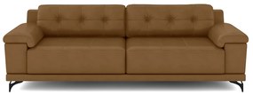 Sofá Living 4 lugares 292cm Agostino Pés Design em Ferro Couro Caramelo G52 - Gran Belo