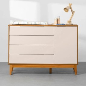 Cômoda Elfe 4 Gavetas e 1 Porta com Pés Square Mel – Areia  e Savana - Cômoda Elfe 4 Gavetas e 1 Porta com Pés Square Mel – Areia Fosco e Savana
