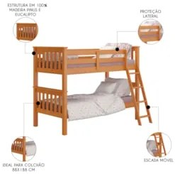 Beliche Solteiro Juvenil com Escada Móvel Joy Z40 Mel Acetinado - Mpoz