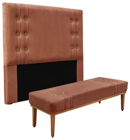 Cabeceira Cama Box Casal 140cm e Recamier Gênova Veludo S04 - D'Rossi - Cobre