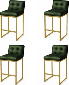 Banqueta Cozinha Alta com Encosto Industrial Kit 4 Dourado Lirina PU C05 - D'Rossi - Verde