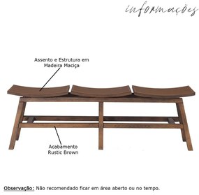 Banco Decorativo para Varanda Cozinha 3 Lugares Eden 149cm Madeira Maciça Rustic Brown G54 - Gran Belo