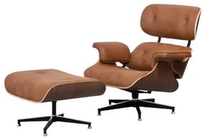 Poltrona Com Puff Charles Eames Couro Caramelo Base X Preta - 68558 Sun House