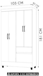 Guarda Roupa Solteiro 103cm Com 4 Portas Ideal Imbuia Rústico - Vila R