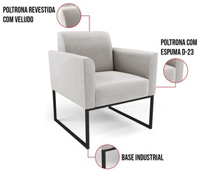 Poltrona Base Industrial Preto Marisa Veludo D03 - D'Rossi - Cinza