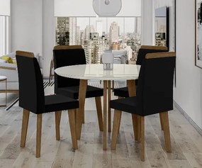 Mesa De Jantar Turmalina Com 4 Cadeiras Diamante Pés Oblongo Off White Com Aveludado Preto – RV Moveis