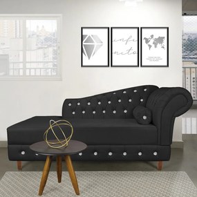 Divã Chesterfield 165 cm Capitonado com Strass Suede D'Rossi - Preto