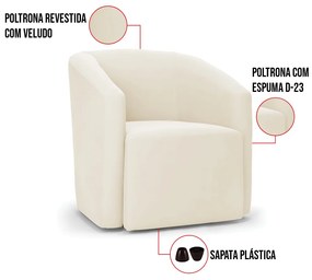 Poltrona Decorativa Orgânica Stella Max Veludo D03 - D'Rossi - Bege