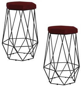 Kit 2 Banqueta Decorativa Rubel Base Preta Suede Bordô G41 - Gran Belo