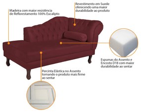 Recamier Diana 160cm Lado Esquerdo Suede Bordô - ADJ Decor