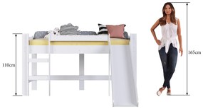 Cama Infantil Elevada com Escorregador Playground Branco