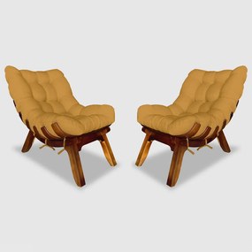 Conjunto 2 Poltrona Decorativa Costela Veludo Mostarda