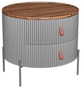 Mesa de Cabeceira Durnell Ripado 2 Gavetas Detalhe Puxador Couro Acabamento com Pintura Laca Pés em Metal