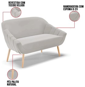 Kit 01 Namoradeira 02 Lugares e 02 Poltronas Giovana Veludo Pés Palito Natural D01 - D'Rossi - Cinza