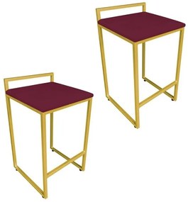 Conjunto 02 Banquetas Pietra Suede Base Dourado D03 - D'Rossi - Vinho