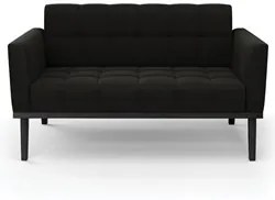 Sofá Namoradeira Base Madeira Preto Ana Suede Preto - Ibiza