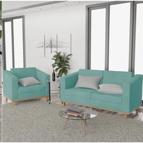 Kit Sofá 2 Lugares e Poltrona Europa Suede Azul Tiffany ADJ Decor