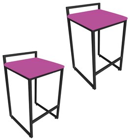 Conjunto 02 Banquetas Pietra Suede Base Preto - Pink