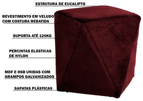Kit 02 Puffs Decorativo Sala de Estar Blois Veludo Vinho G15 - Gran Belo