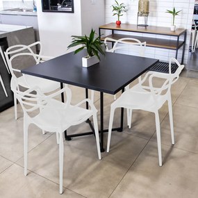 Kit 04 Cadeiras Allegra Branca e 01 Mesa de Jantar 04 Lugares Jade 90 cm Preto Base Metálica Industrial Preto - D'Rossi