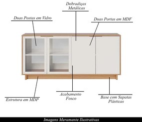 Conjunto Decorativo Cristaleira com Led e Buffet Aparador 160cm Tenerife/Gunga Off White/Freijó G73 - Gran Belo