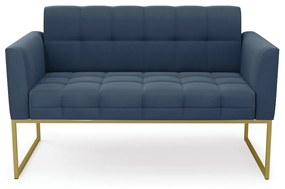 Sofá Namoradeira Elisa Suede Base Metálica Industrial Dourado - D'Rossi - Azul Marinho
