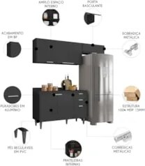 Armário de Cozinha Com Tampo CP03 190cm Pérola Preto Z34      - Mpozen