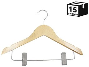 Kit 15 Cabides De Madeira Marfim com presilha infantil