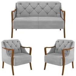 Kit Namoradeira 135cm e 2 Poltronas Decorativas Capitonê Lapa M22 Velu