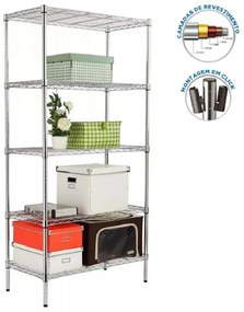 Estante Aço 5 Prateleiras Cromada Aramada Cozinha 170 Cm