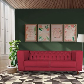 Sofá 3 Lugares Ravena 240cm Couro Vermelho G58 - Gran Belo