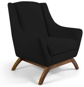 Kit 02 Poltronas Decorativas Sala de Estar Base de Madeira Naomi Veludo Preto G15 - Gran Belo